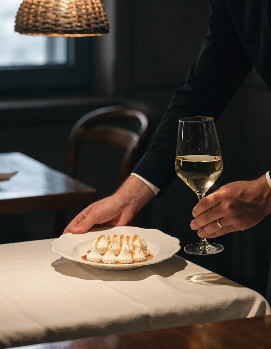 Danie na stoliku w strefie restauracyjnej przed wieczorem przy stole